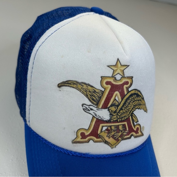 Anheuser-Busch Budweiser Beer Vintage Blue and White Trucker Hat Adult Size - Picture 3 of 11